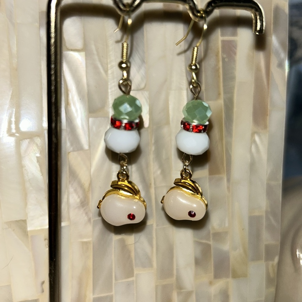 Elegant Gold and White Rabbit Dangle Earrings - Picture 2 of 3